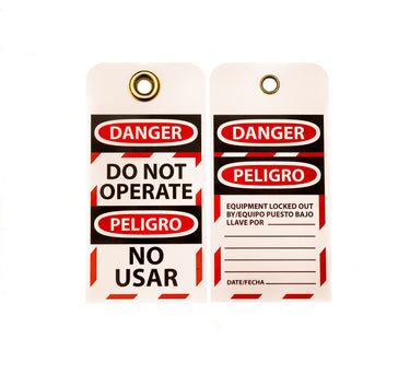 Lockout Tag, Bilingual, DANGER DO OPERATE, NO USAR, 6